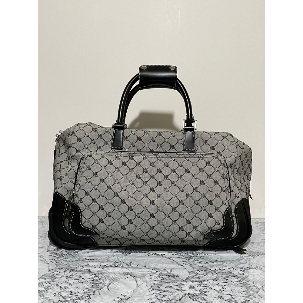 Lauren Ralph Lauren Monogram Rolling Duffel Bag Grey Black Jacquard Luggage